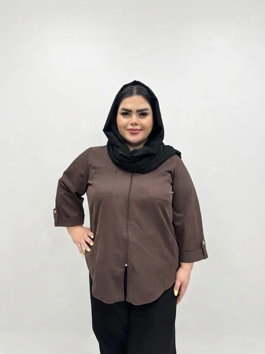 شومیز مانتویی سایز بزرگ زنانه زیپ دار یقه شکاری
